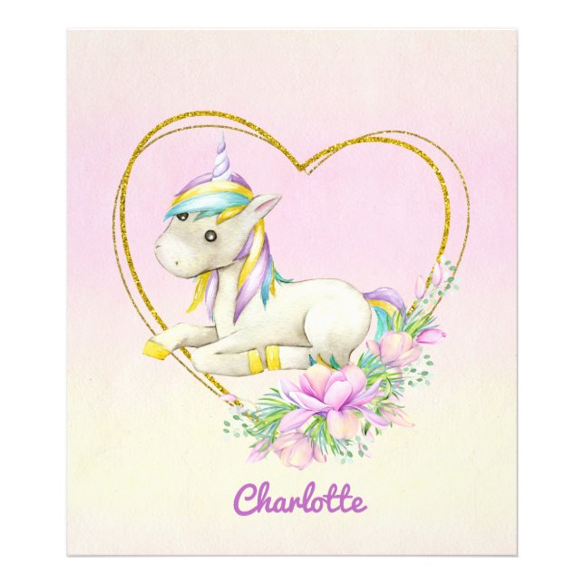 Unicorn Heart Flowers Watercolor    Photo Print (Front)