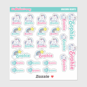 Unicorn Hearts Nom personnalisé Étiquettes   École