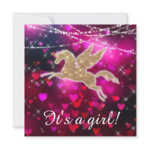 Unicorn Hearts Pink Baby Girl Shower Invitation
