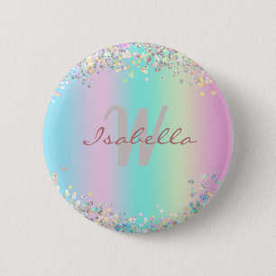 Unicorn Holographic Glitter 2 Inch Round Button