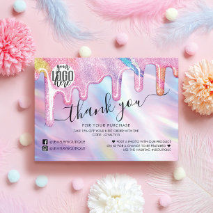 Unicorn Holographic Glitter Customer Thank You Business Card