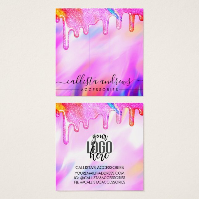 Unicorn Holographic Glitter Drip Logo Hair Clip (Front & Back)