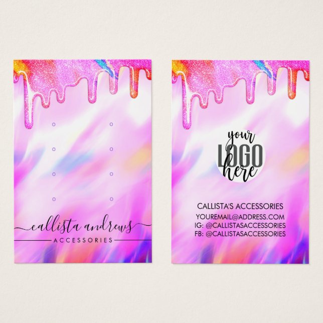 Unicorn Holographic Glitter Drips Logo Earring (Front & Back)