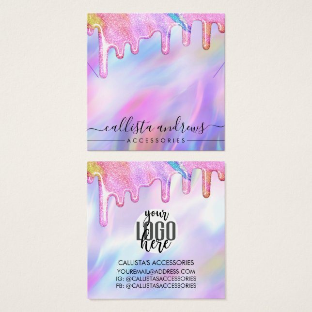 Unicorn Holographic Glitter Drips Logo Necklace (Front & Back)