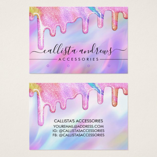 Unicorn Holographic Glitter Drips Low Earring (Front & Back)