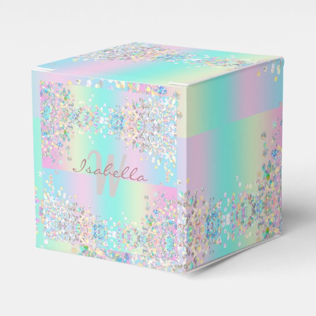 Unicorn Holographic Glitter Favor Box (Front Side)