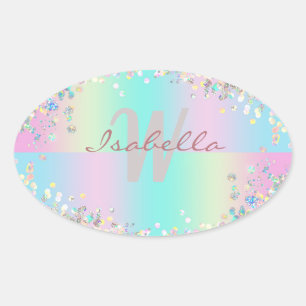 Unicorn Holographic Glitter Oval Sticker