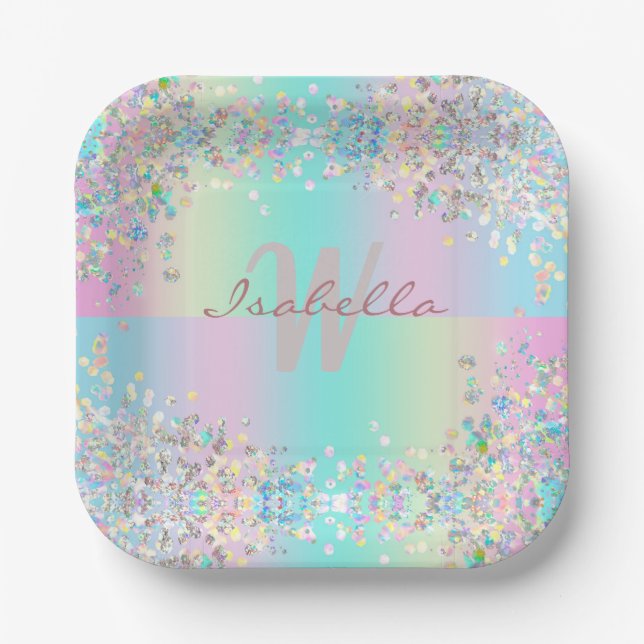 Unicorn Holographic Glitter Paper Plate (Front)