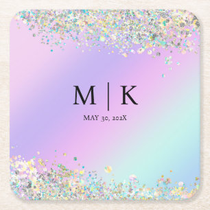 Unicorn holographic glitter square paper coaster