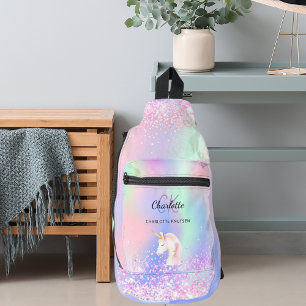 Unicorn holographic pink monogram name sling bag