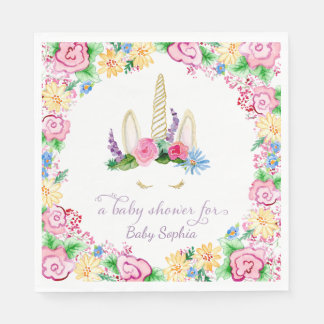 Unicorn Horn BOHO Floral Crown Baby Girl Shower Napkin