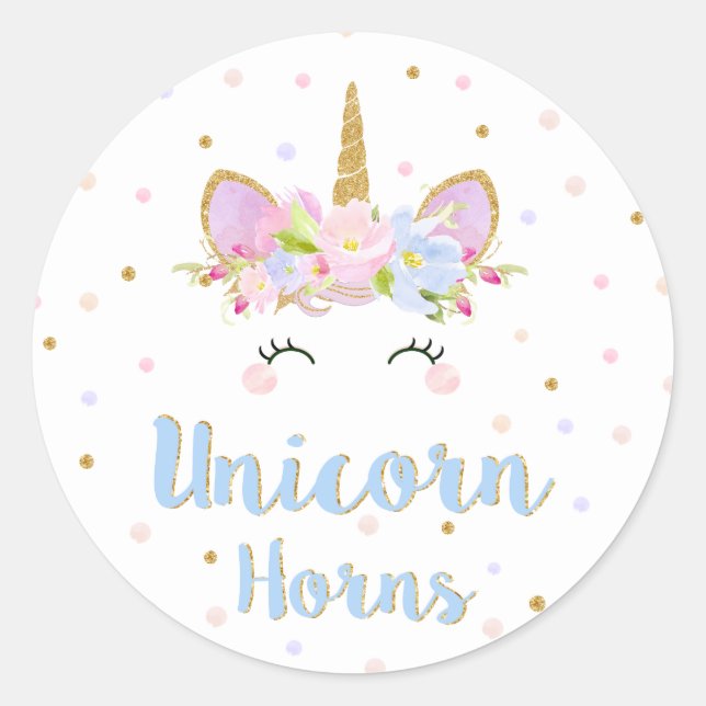 Unicorn Horns Sticker Birthday Party Favour Labels (Front)