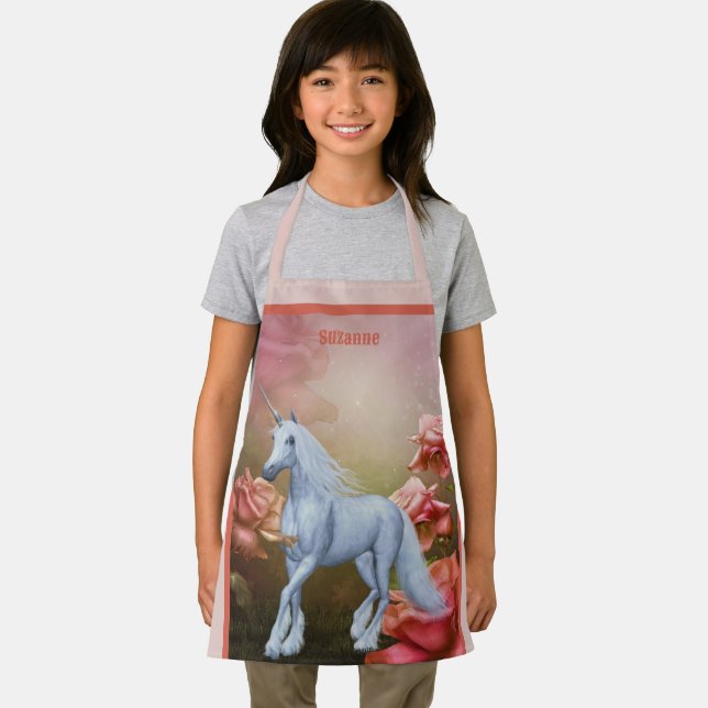 Unicorn Horse And Roses Personalized Apron (Insitu)