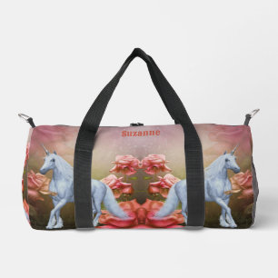 Unicorn Horse And Roses Personalized Duffle Bag