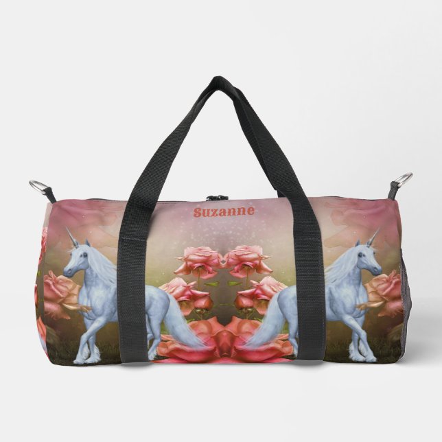 Unicorn Horse And Roses Personalized Duffle Bag (Front)