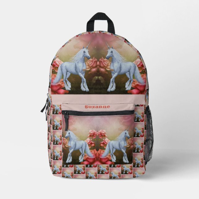 Unicorn Horse And Roses Personalized Printed Backpack (Front)