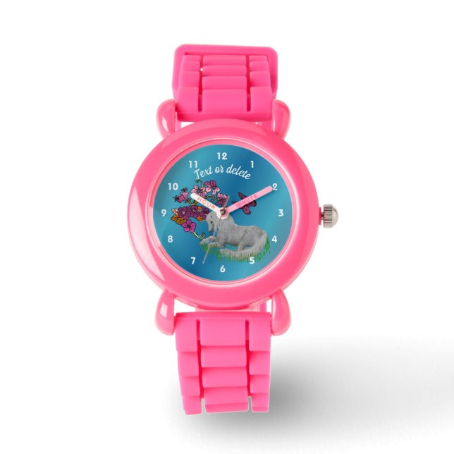 Unicorn Horse Butterflies And Flowers Personalized Watch (Front)