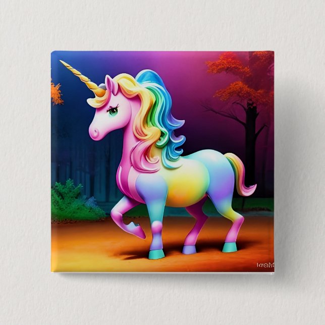 Unicorn Horse with Rainbow Colours  2 Inch Square Button (Front)