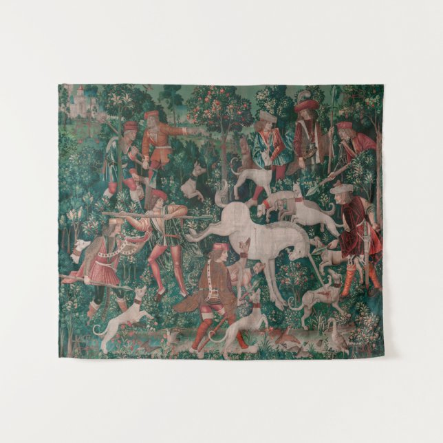 Unicorn Hunt Medieval Art, Unicorn Defends Himself Tapestry (Front (Horizontal))