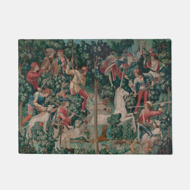 Unicorn Hunt Medieval Art - Unicorn Is Attacked Doormat (Front)