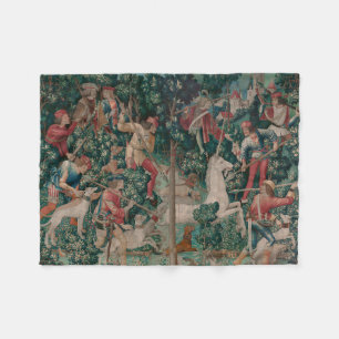 Unicorn Hunt Medieval Art - Unicorn Is Attacked Fleece Blanket