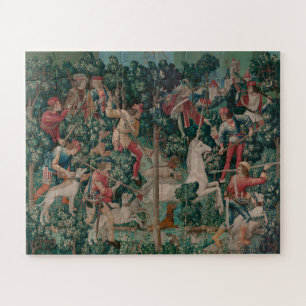 Unicorn Hunt Medieval Art - Unicorn Is Attacked Jigsaw Puzzle