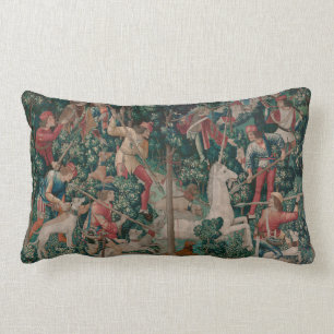 Unicorn Hunt Medieval Art - Unicorn Is Attacked Lumbar Pillow