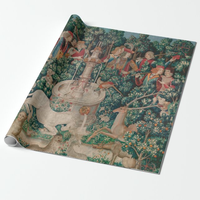 Unicorn Hunt Medieval Art - Unicorn Is Found Wrapping Paper (Unrolled)