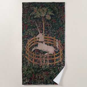 Unicorn Hunt Medieval Art - Unicorn Rests in Garde Beach Towel