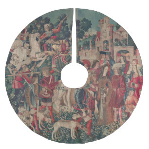 Unicorn Hunt Medieval Art - Unicorn Rests in Garde Brushed Polyester Tree Skirt