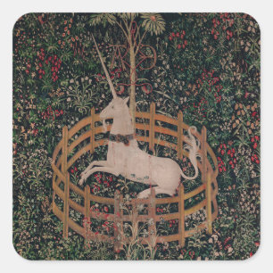Unicorn Hunt Medieval Art - Unicorn Rests in Garde Square Sticker