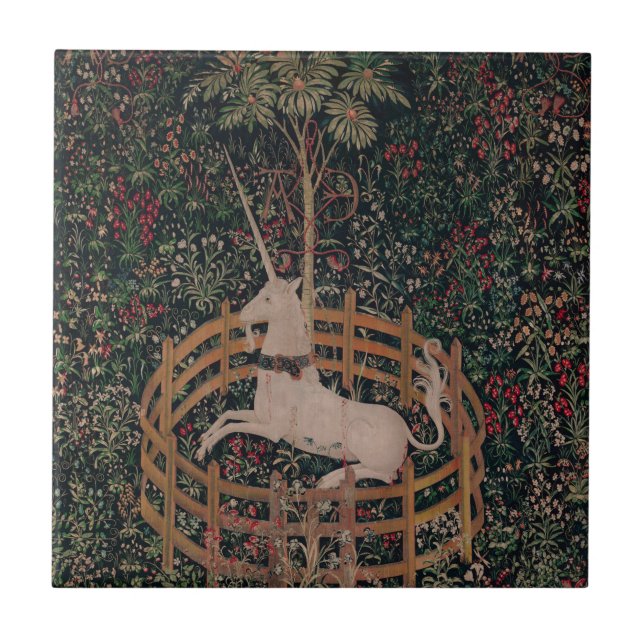 Unicorn Hunt Medieval Art - Unicorn Rests in Garde Tile (Front)