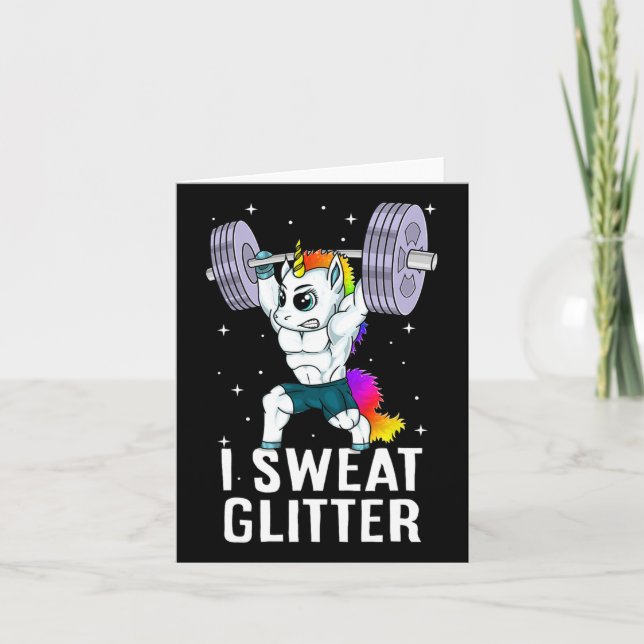Unicorn I Sweat Glitter Funny Gym Workout Men Wome Card (Front)