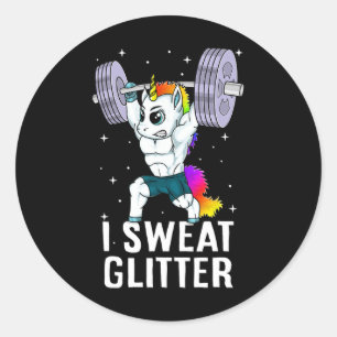 Unicorn I Sweat Glitter Funny Gym Workout Men Wome Classic Round Sticker