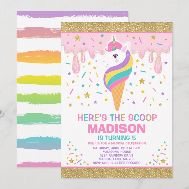 Unicorn Ice Cream Invitation Magic Ice Cream Party (Front/Back)