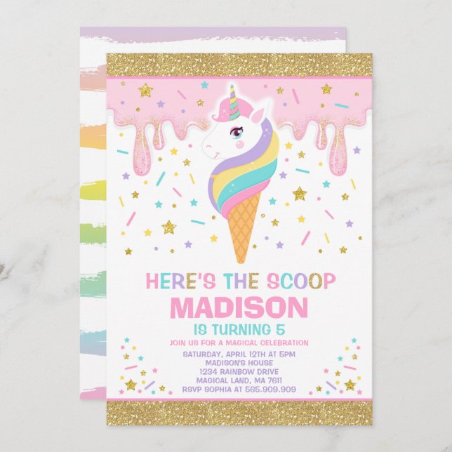 Unicorn Ice Cream Invitation Magic Ice Cream Party (Front/Back)