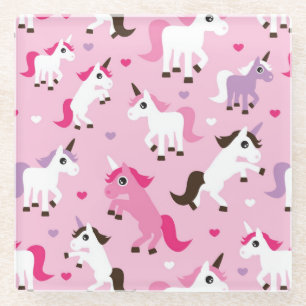 unicorn illustration kids background glass coaster