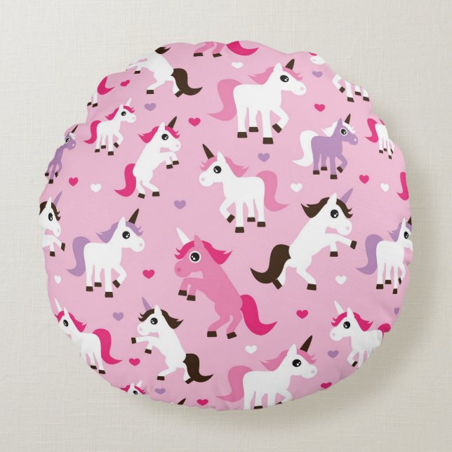 unicorn illustration kids background round pillow (Front)