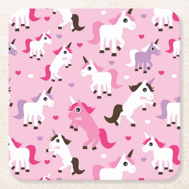 unicorn illustration kids background square paper coaster (Front)