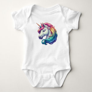 Unicorn Illustration With Vibrant Rainbow Mane Baby Bodysuit