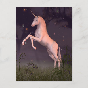 Unicorn in a Moonlit Forest Glade Postcard
