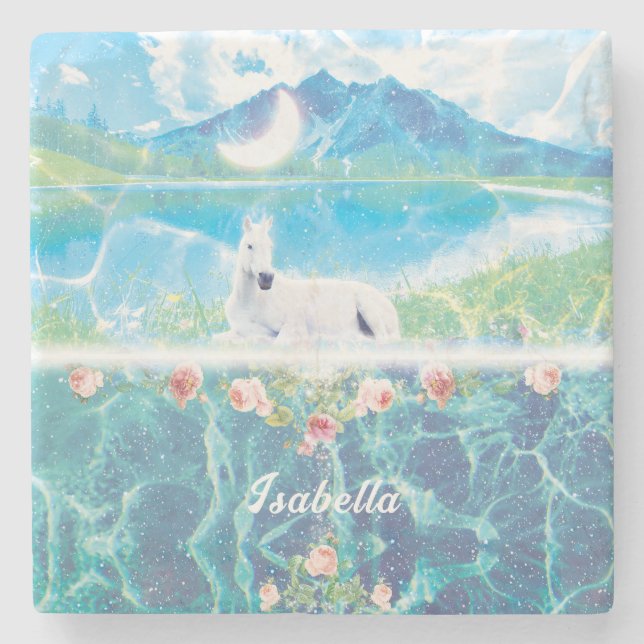 Unicorn in a paradise dream Personalized Stone Coaster (Front)