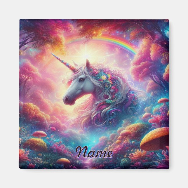 Unicorn in a Vibrant Fantasy Forest  Magnet (Front)
