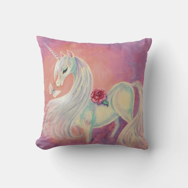 Unicorn In Blush Of Dawn Throw Pillow (Front)