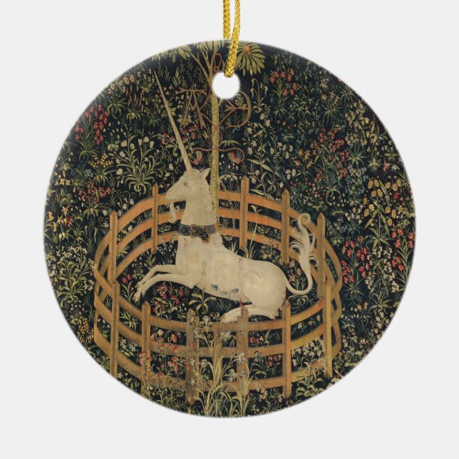 Unicorn in Captivity Ceramic Ornament (Front)