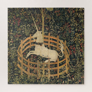 Unicorn In Captivity Middle Ages Vintage Tapestry Jigsaw Puzzle