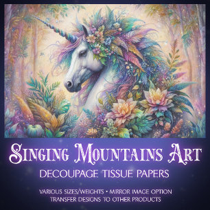 Unicorn In Enchanted Floral Forest Decoupage Tissue Paper