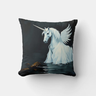 Unicorn in Lake Throw Pillow