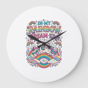 Unicorn In My Rainbow Dream Era Colourful Apparel Large Clock
