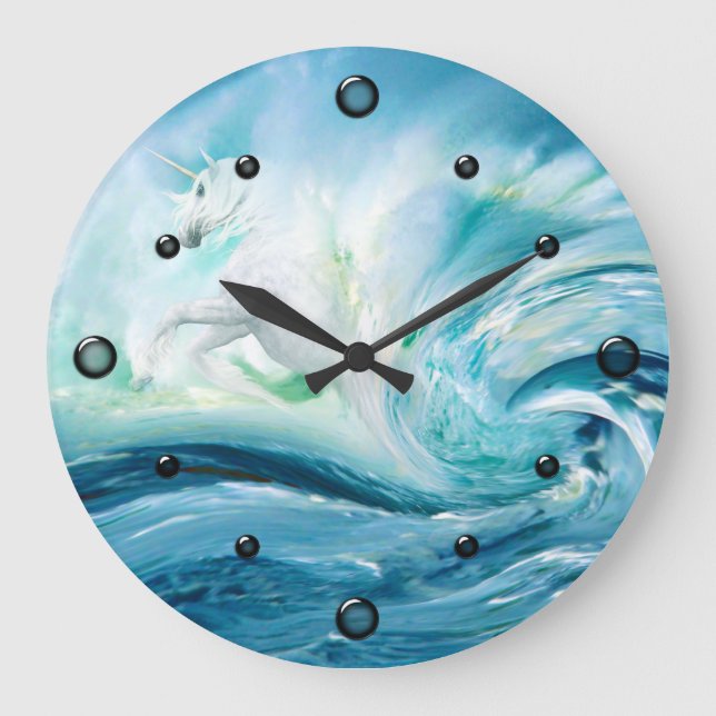 Unicorn in Ocean Waves Wall Clock (Front)